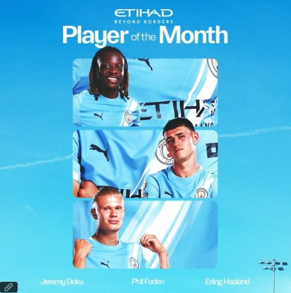 Manchester City s official September team s best player candidate: Haaland leads, Doku and Foden are on the list