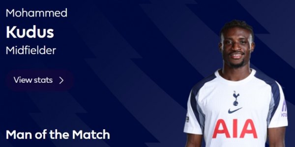 Passing and shooting, Premier League official: Kudus was elected the best player of the game at Tottenham 2-1 Leeds United